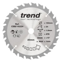 Trend Wood Cordless Circular Saw Blade - 162mm dia x 1.8 kerf x 20 bore 24T