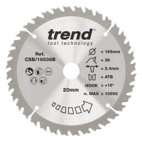 Trend Wood Circular Saw Blade - 165mm dia x 2.4 kerf x 20 bore 36T