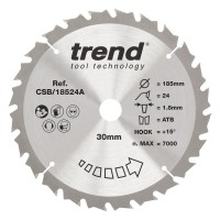 Trend Wood Cordless Circular Saw Blade - 185mm dia x 1.8 kerf x 30 bore 24T