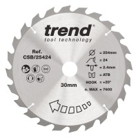 Trend Wood Circular Saw Blade - 254mm dia x 2.4 kerf x 30 bore 24T