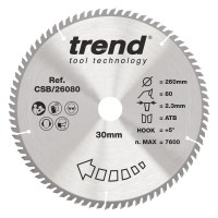 Trend Wood Circular Saw Blade - 260mm dia x 2.3 kerf x 30 bore 80T