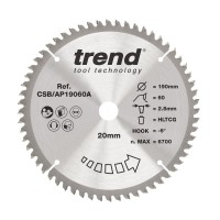 Trend Aluminium / Plastic Circular Saw Blade - 190mm dia x 2.8 kerf x 20 bore 60T