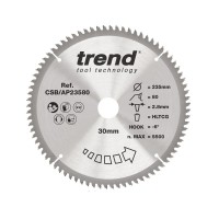 Trend Aluminium / Plastic Circular Saw Blade - 235mm dia x 2.8 kerf x 30 bore 80T