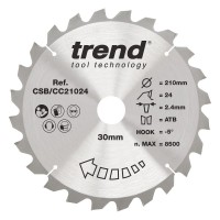 Trend Wood Mitre Saw Blade - 210mm dia x 2.4 kerf x 30 bore 24T