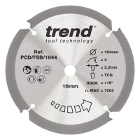 Trend PCD Fibre Cement Circular Saw Blade - 184mm dia x 2.2 kerf x 16 bore 4T