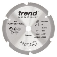 Trend PCD Fibre Cement Circular Saw Blade - 190mm dia x 2.2 kerf x 20 bore 6T