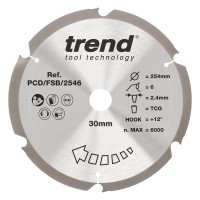 Trend PCD Fibre Cement Circular Saw Blade - 254mm dia x 2.4 kerf x 30 bore 6T