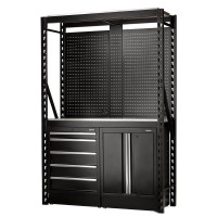 BUNKER 2 Tier Racking with Steel Shelving, Pegboards and Floor Cabinets, 1500mm - 27972