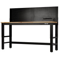 BUNKER Workbench with Hardwood Worktop and Power Pegboard, 1830mm - 28098