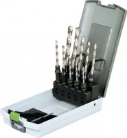 Festool 495128 10pc Twist Drill Bit Set in Case, 3mm to 10mm Dia Centrotec - HSS D3-10 CE/10