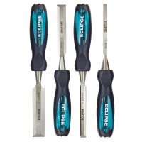 Eclipse 4 Pc High Impact Through Tang Bevel Edge Wood Chisel Set - 1/4, 1/2, 3/4, 1 Inch